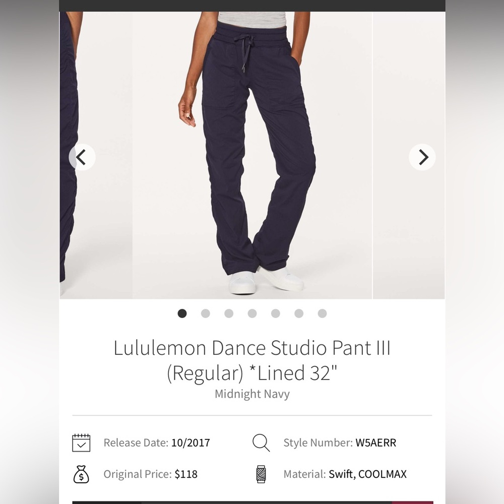 Lululemon Dance Studio Pant III (Regular) *Lined 32"
Midnight Navy